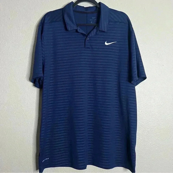Nike Dri-Fit Pinstripe Golf Polo - Navy Blue Sz X-Large - Picture 1 of 3
